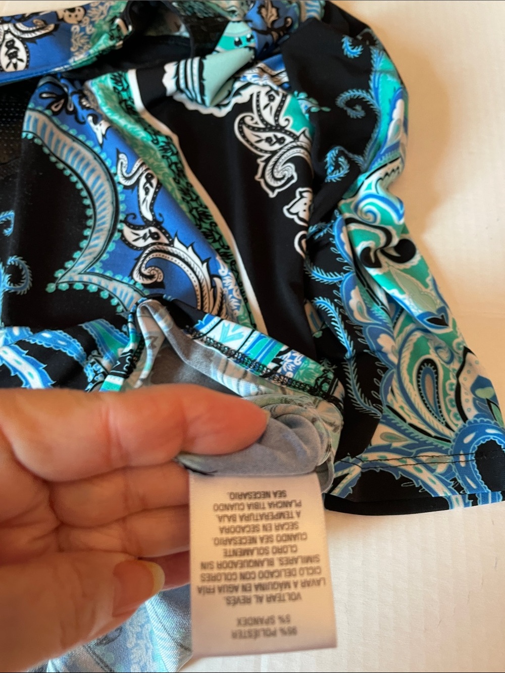 JM Collection Blue, Teal & Black Sequin V-Neck Blouse - Picture 9 of 9